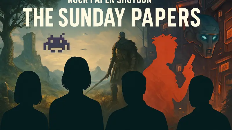 Обложка Rock Paper Shotgun "The Sunday Papers", игровая пресса, воскресный дайджест.