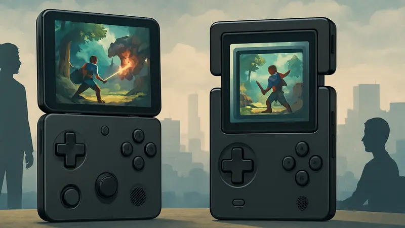 Портативная консоль Anbernic RG Rotate с поворотным экраном в разных положениях