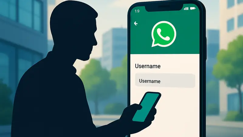 Экран смартфона с интерфейсом WhatsApp и настройками имени пользователя