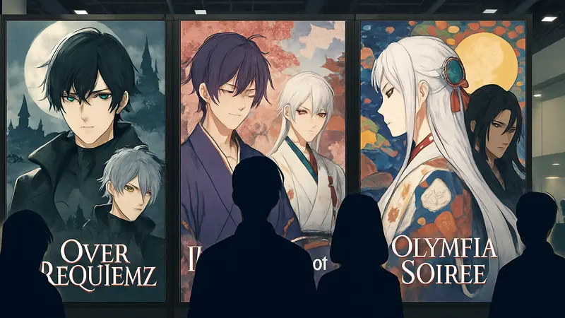Обложки отомэ-игр Over Requiemz, Illusion of Itehari, Olympia Soiree на Anime Expo 2026.