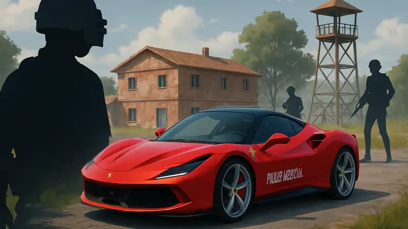 Суперкар Ferrari в стиле PUBG Mobile на скриншоте игры