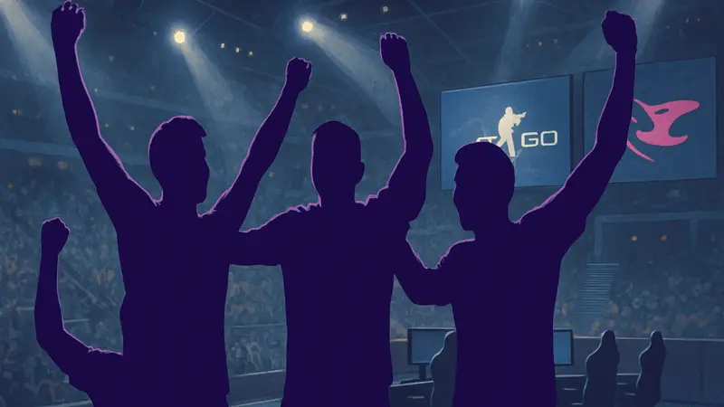 Игроки киберспортивной команды 9z празднуют победу над MOUZ на турнире