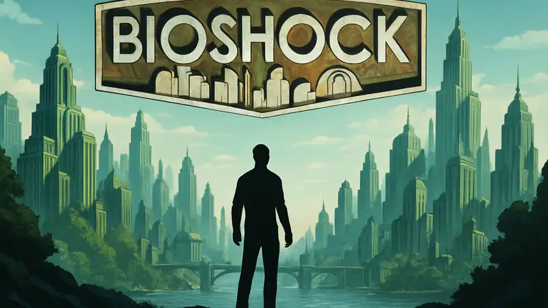 Логотип BioShock на фоне футуристичного города, намекающий на открытый мир