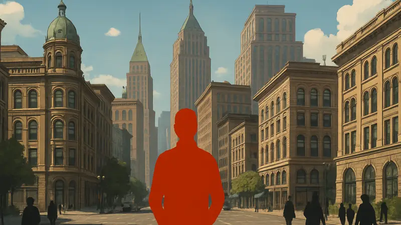 Вид на детализированный и реалистичный город из игры с открытым миром, демонстрирующий проработанность архитектуры и окружения.