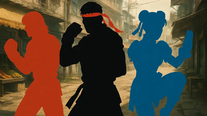 Кен Мастерс, Рю и Чунь-Ли в боевой позе из фильма Street Fighter