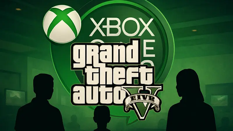 Изображение логотипа GTA 5 на фоне брендинга Xbox Game Pass.