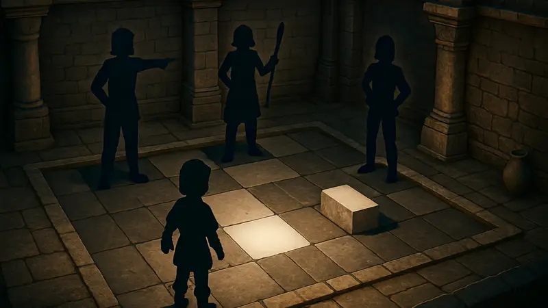 Скриншот головоломки с тенями из Dragon Quest VII Reimagined, демонстрирующий решение