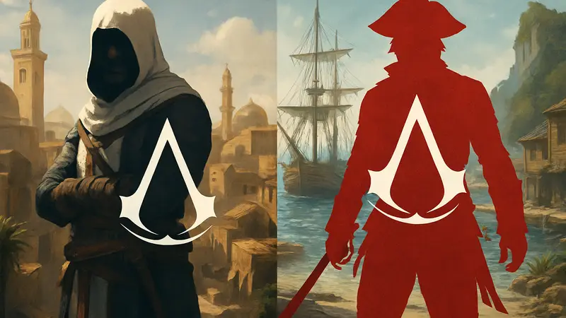 Обложки Assassin's Creed Mirage и Black Flag Resynced, символизирующие смену парадигмы в жанре RPG.