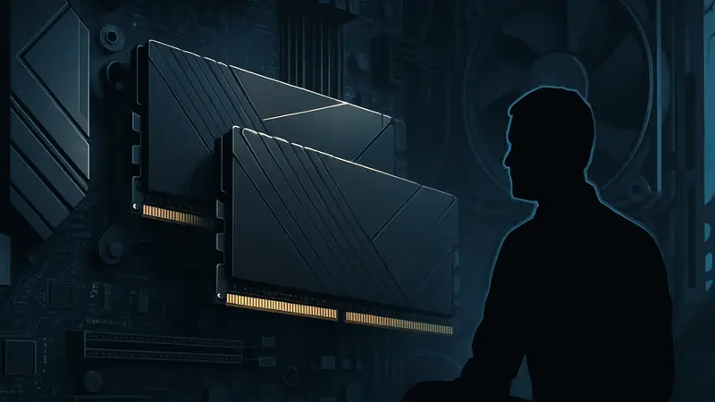 Модули оперативной памяти DDR5 RAM на фоне материнской платы игрового ПК.