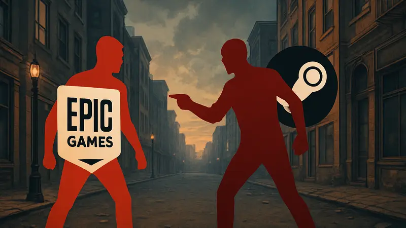 Логотипы Epic Games Store и Steam, символизирующие конкуренцию и стратегию бесплатных игр.