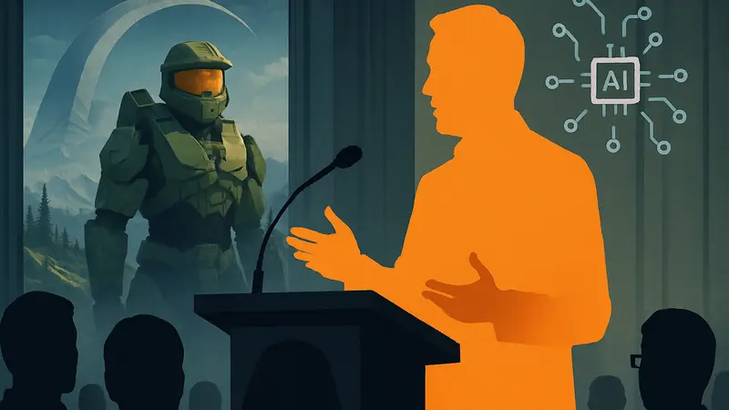 Стивен Кейн, шоураннер сериала Halo, выступающий с критикой алгоритмов в индустрии развлечений.