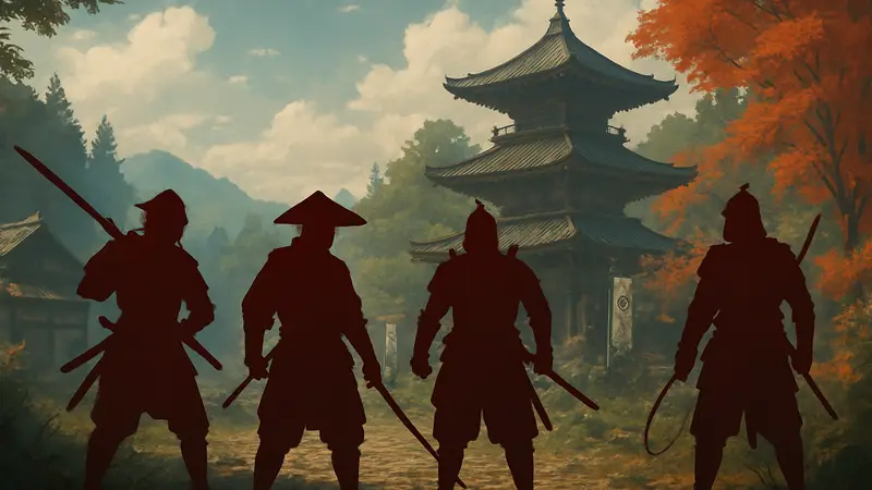 Четыре самурая из Ghost of Tsushima Legends готовятся к бою