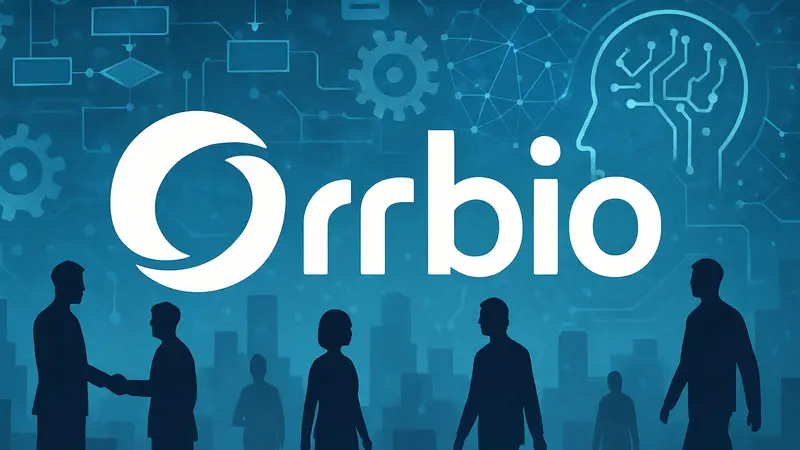 Логотип Orbio на фоне абстрактной графики, символизирующей автоматизацию найма и ИИ.