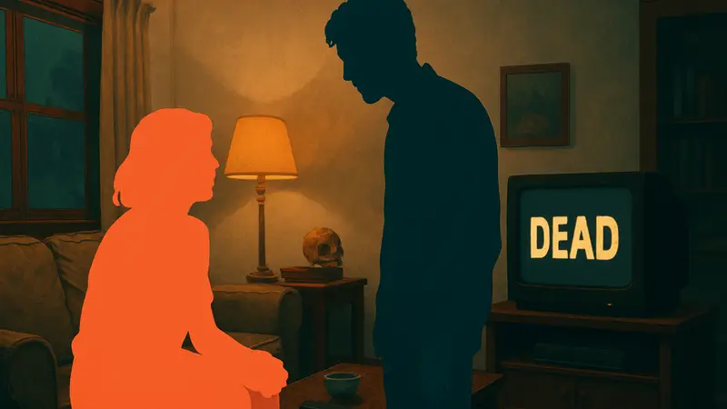 Кадр из фильма D(e)ad с актерами Изабеллой Роланд и Виком Майклсом, передающий атмосферу инди-комедии.