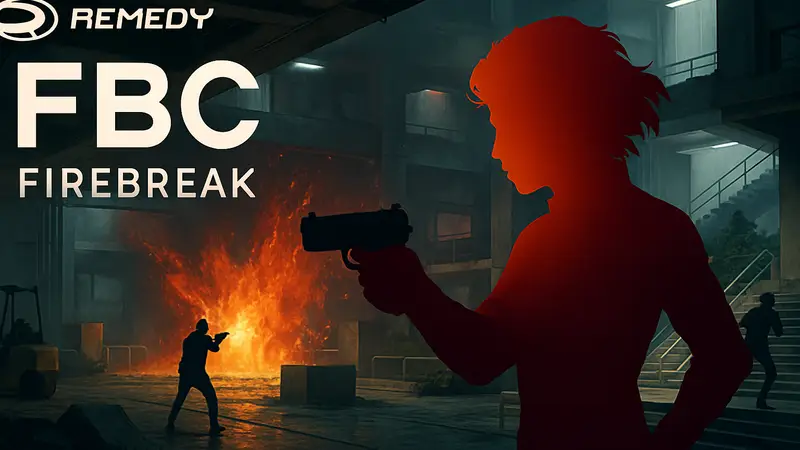Обложка игры FBC: Firebreak с логотипом Remedy и демонстрацией игрового процесса.