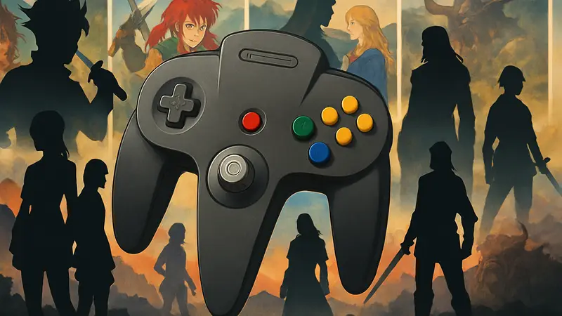 Контроллер Nintendo 64 на фоне обложек классических JRPG, не получивших современные порты.