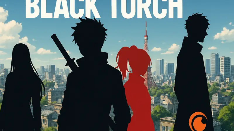 Постер аниме Black Torch с главными героями, указывающий на релиз на Crunchyroll в июле 2026.