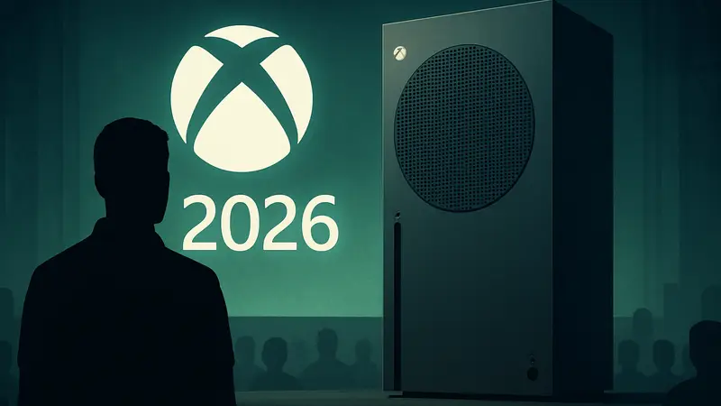 Логотип Xbox на фоне игровой консоли, анонсирующий презентацию 2026 года