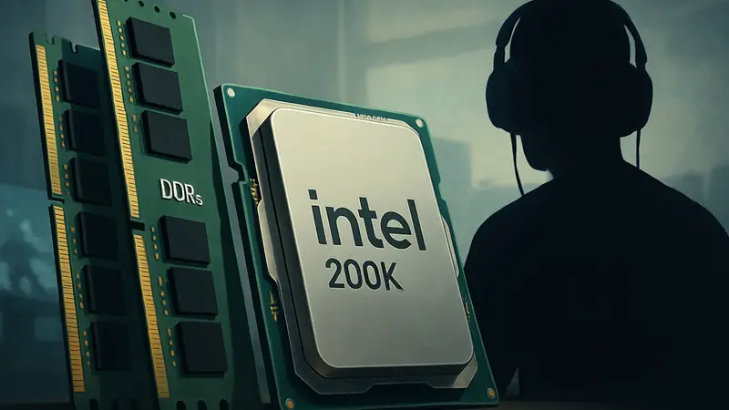 Процессор Intel 200K Plus рядом с модулями оперативной памяти DDR5