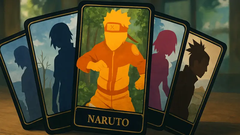 Карточки из Naruto Card Game с изображением Наруто и других персонажей аниме.