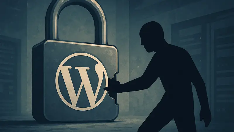 Изображение замка с логотипом WordPress, символизирующее уязвимость безопасности плагинов.