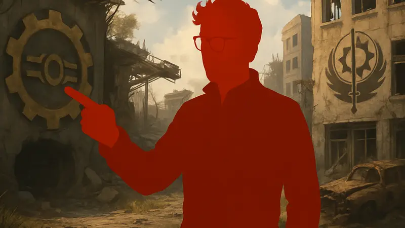 Актер Джонни Пембертон в образе Таддеуса из сериала «Фоллаут», намекающий на сюжет.