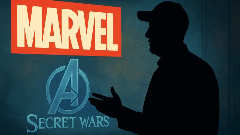 Кевин Файги на фоне логотипа Marvel Studios, обсуждая будущее "Мстителей: Секретные войны".