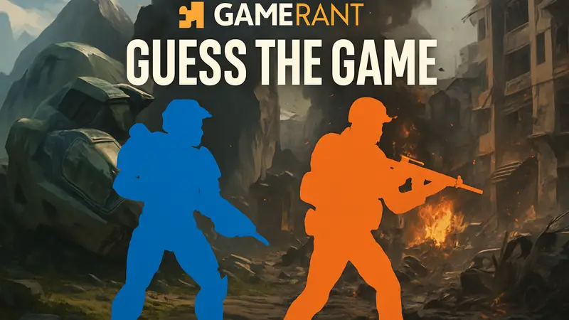 Изображение с элементами из Halo и Call of Duty, логотип GameRant "Угадайте игру"
