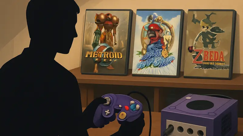 Изображение контроллера GameCube и знаковых игр, демонстрирующее ностальгию по классике