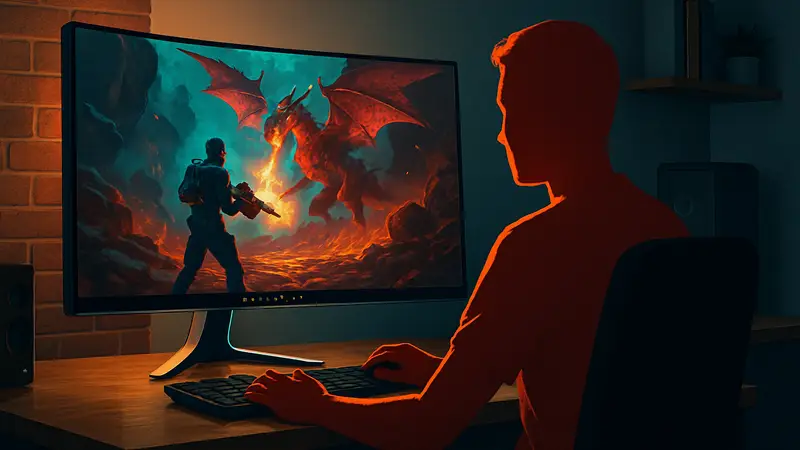 Игровой OLED-монитор Alienware AW3423DWF на рабочем столе с яркой игрой
