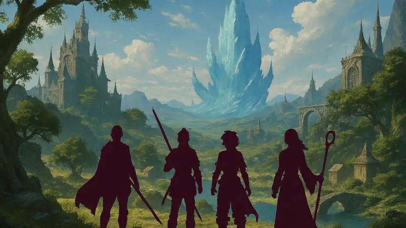 Арт из игры Final Fantasy, демонстрирующий её фэнтезийный мир и персонажей.