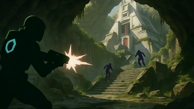 Игрок в Marathon атакует врагов, на фоне виден сложный лут-спот