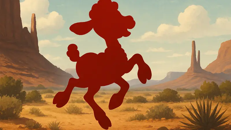 Анимационный персонаж ягненок из короткометражки Pixar "Boundin'", танцующий в пустыне.