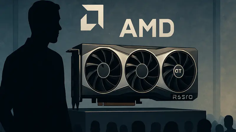 Изображение видеокарты AMD Radeon RX 9070 GRE с логотипом компании.