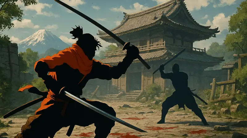 Кадр из аниме Sekiro: No Defeat, демонстрирующий главный персонаж Волка в битве.