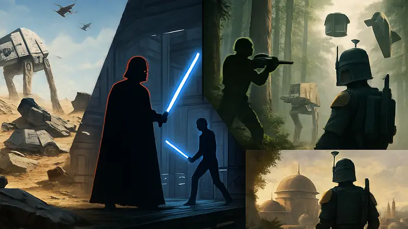 Кадры из различных игр по вселенной Star Wars, символизирующие их долговечность