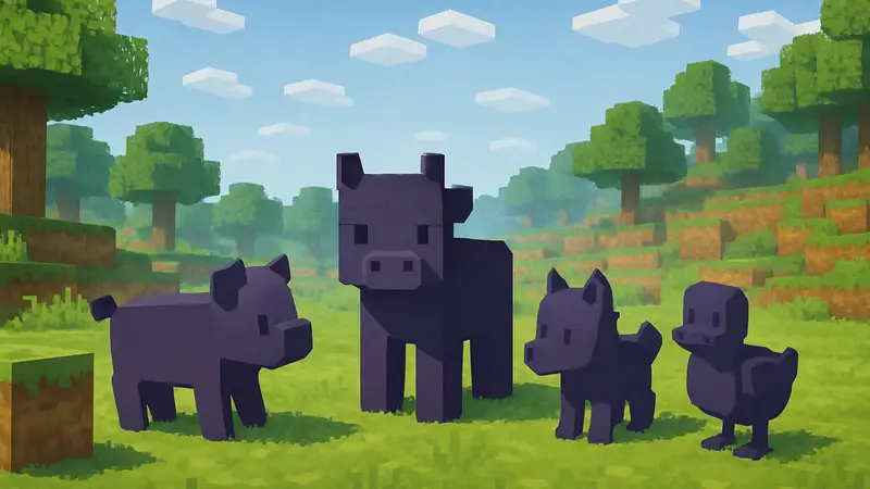 Очаровательные детёныши мобов в игре Minecraft после нового обновления, стоящие на траве