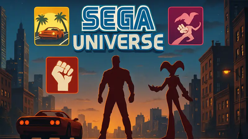 Логотип проекта SEGA Universe с иконками игр Outrun, Street of Rage и NiGHTS