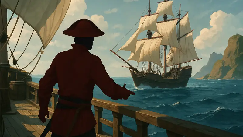 Скриншот из пиратского сурвайвала Windrose: корабль в море, игрок на палубе.