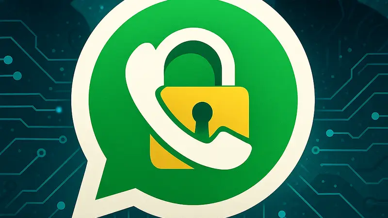 Логотип WhatsApp с символом замка, иллюстрирующий новые функции безопасности и защиту от кибератак.