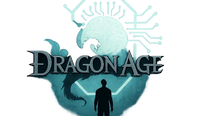 Изображение логотипа Dragon Age на фоне абстрактного символа ИИ