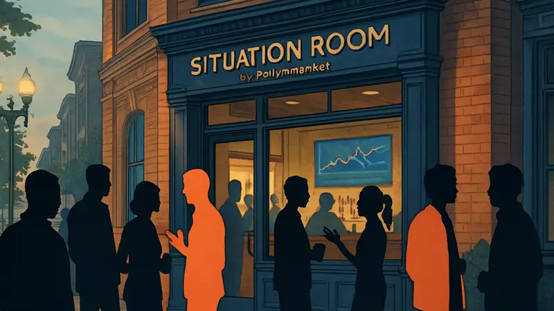 Посетители возле поп-ап бара Situation Room от Polymarket в Вашингтоне, США.