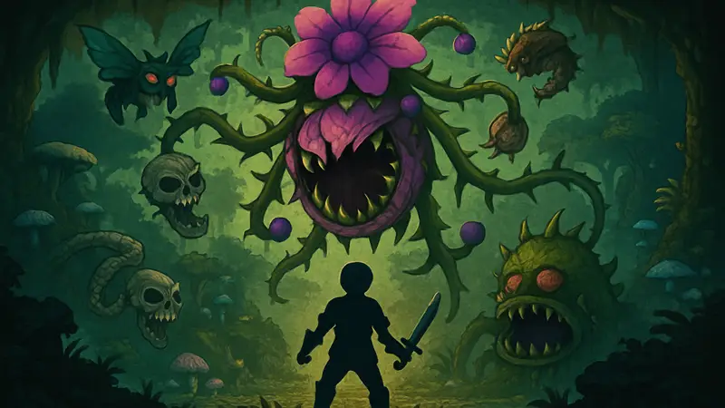 Обложка дополнения Plantera Awakens для настольной игры Terraria The Board Game с монстрами.