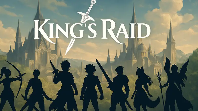 Логотип игры King's Raid с изображением персонажей, анонс второго закрытого бета-тестирования.