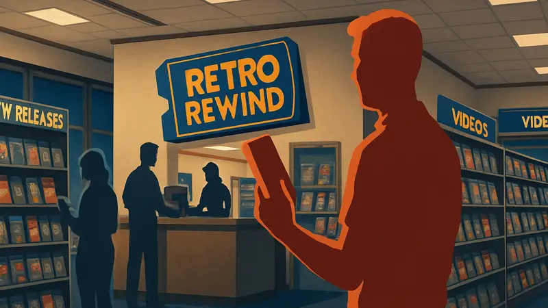 Обложка игры Retro Rewind, симулятора видеопроката Blockbuster.