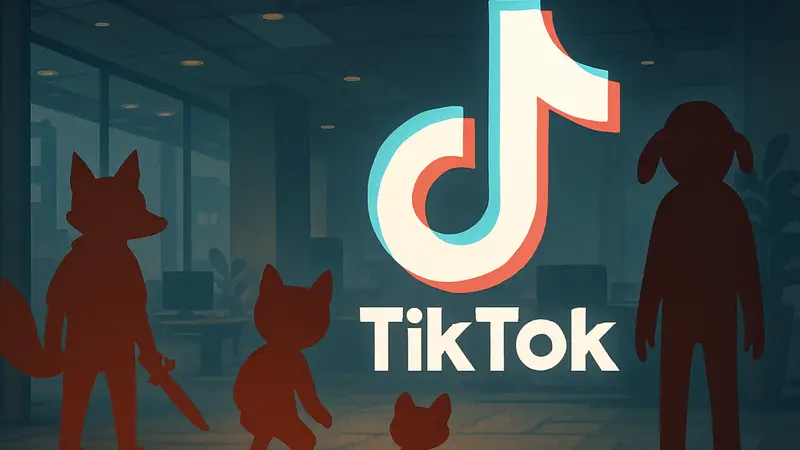 Логотип TikTok и персонажи инди-игр Finji, используемые в ИИ-рекламе.