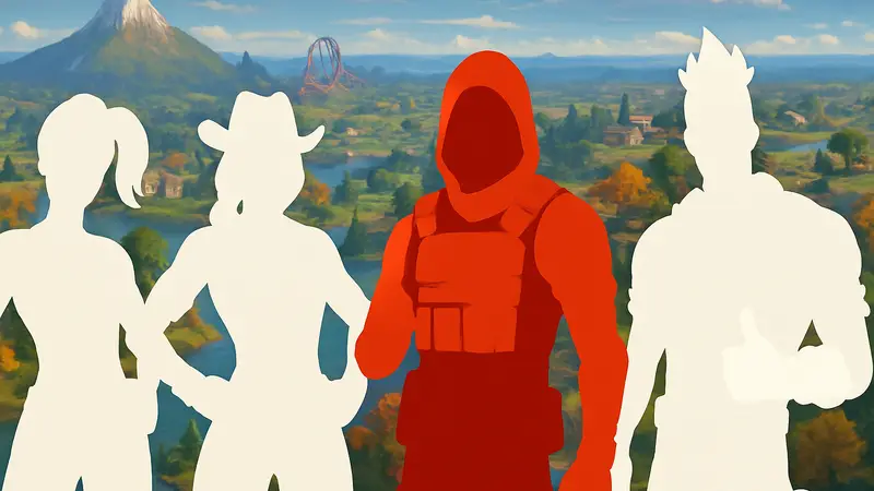 Обновленные скины 8 сезона OG Fortnite Battle Pass на фоне карты игры.