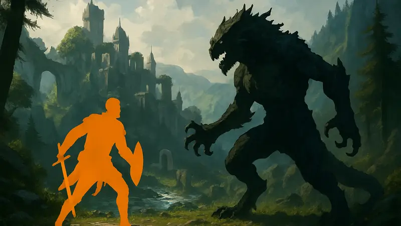 Лучшие Action RPG, фэнтезийный мир, герой сражается с монстром