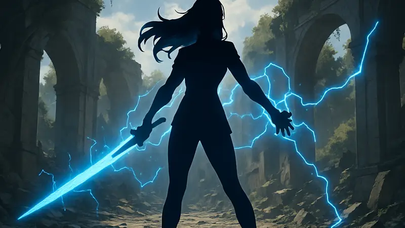 Иллюстрация персонажа Ча Хэ-Ин из аниме Solo Leveling, демонстрирующая её силу