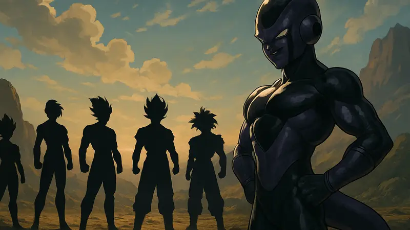 Чёрный Фриза и несколько персонажей Dragon Ball, готовящихся к битве.